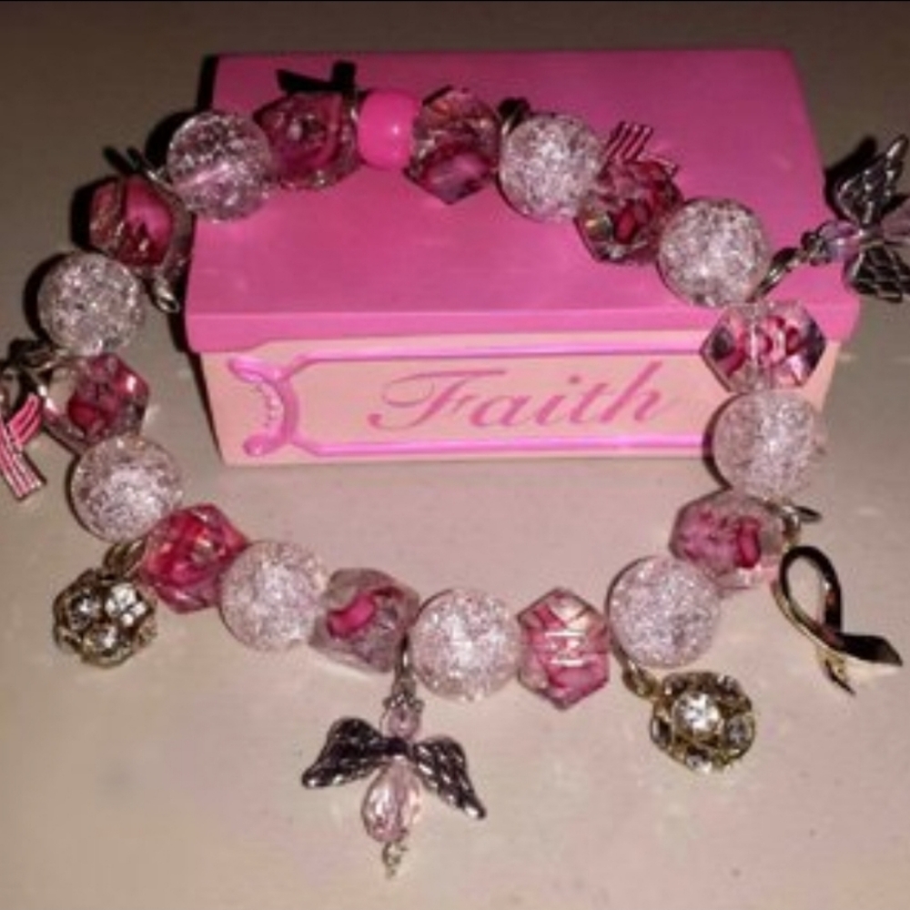 Breast Cancer Charm Angel stretch Bracelet One size fits most